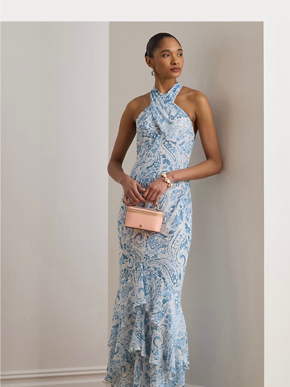 Ralph Lauren Light Blue Paisley Halter Dress
